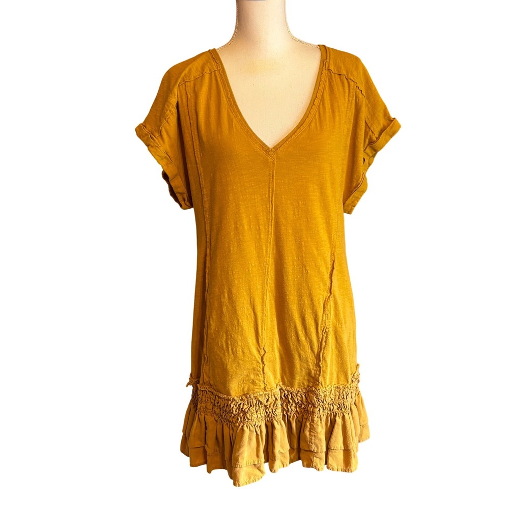 Daily Practice Solano Mustard Yellow Mini Knit Dress SP, boho, festival, rustic